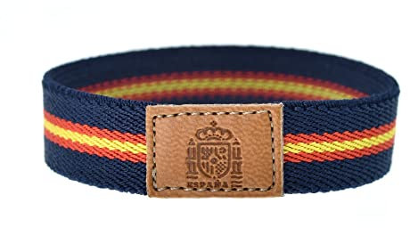 BDM - Pulsera elástica de la bandera de España con cuero nautica - Modelo 2