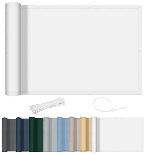 AXT SHADE Brise Vue Balcon 100x600cm Imperméable Cache Vue Balcon Protection UV Opaque Résistant aux Contre Vent avec Trous et Serre Câbles pour Exterieur Terrasse-Blanc