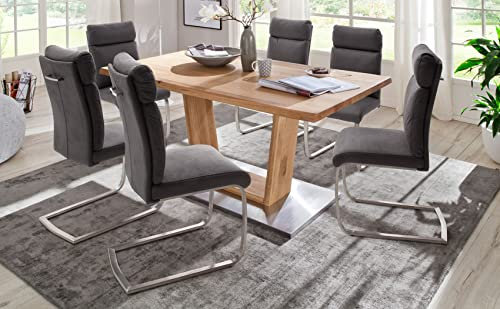 expendio Essgruppe Greg B2 Balkeneiche massiv 160x77x90 cm + Schwingstühle Ruby Antiklook grau Tischgruppe Esszimmer, Anzahl Stühle:mit 4 Stühlen