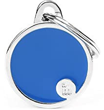 My Family Placa de Identificación personalizado para perro Made in Italy, Círculo Azul Pequeño, Placa de identificación de Perro Grabada Gratis, Metal Esmaltado a Mano, Colección Basic Handmade