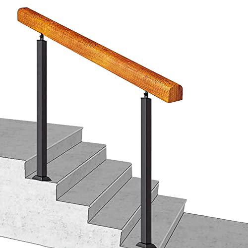 Handläufe für Außen treppen Passend für 1 2 3 4 5 Stufen | Treppengeländer Eingangsgeländer Handlauf Geländer Hauseingang Treppenhandlauf Holz und Schmiedeeisen Metall, lang 60~150 cm