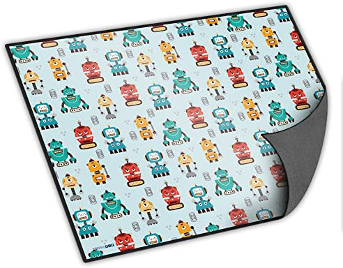itenga Schreibtischunterlage mit Motiv abwischbar rutschfest glatt 40x53cm Kunststoff Schreibunterlage für Kinder (Motiv Roboter)