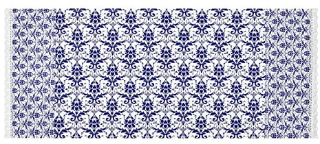Poeticcity Seamless Navy Blue Lace Damask Flowers on White 1 PC Washing Machine Cloth Dustproof Cover with Storage Bags Lace, Fridge Oven Dryer Top Dust Oil Proof Cover 51â€ x 22â€ for Home
