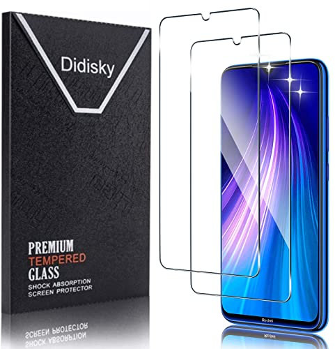 Didisky 2-Unidades Cristal Templado Protector de Pantalla para Xiaomi Redmi Note 8, Note 8 2021 (No para Redmi Note 8t / Note 8 Pro), Antihuellas, Sin Burbujas, Fácil de Limpiar, 9H Dureza