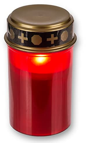MIJOMA Lumini funerali a LED per esterni – funzionamento a batteria, effetto tremolante realistico, durata 6 mesi – candela funeraria (1 pezzo, rosso)