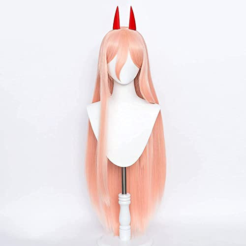 Anime Power Cosplay Wig for Chainsaw Man, Women Update Long Straight Halloween Wig with Two Horns Halloween Party Costume+ Wig Cap, Holiday Gifts for Anime Fans