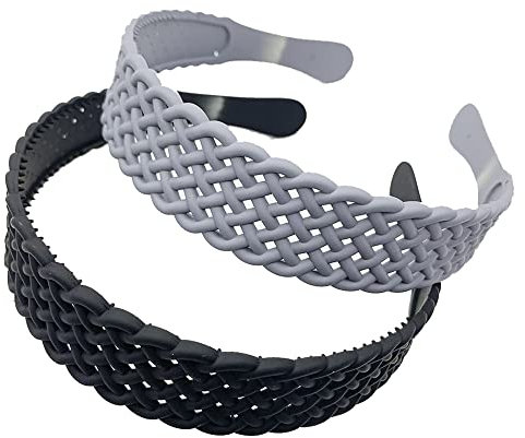 KABELIFE 2 Stück 3 CM Haarreifen Kunststoff Breit Haarreif Stirnbänder für Damen und Mädchen mit Zähnen harte Haarbänder (Schwarz+Grau)