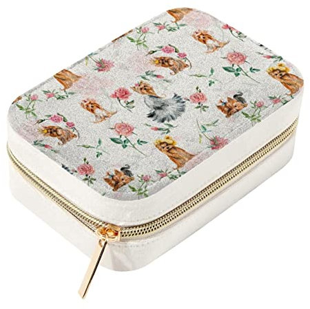 MUOOUM Travel Jewellery Organiser Bag, Jewelry Storage Box Case for Earrings Rings Necklace, Yorkshire Terriers Dogs with Rose Watercolor Pattern