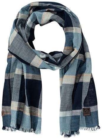 camel active Herren Karierter Schal aus reiner Baumwolle Blau menswear-OS