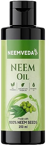 Neemveda Virgin Neem Oil 250 ml, Cold Pressed, Pure, Natural, Unrefined, Vegan - for Hair, Skin, Nail, Scalp, Body, Multi-Use Oil for Garden - Plants - Home & More