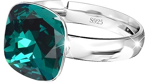 925 Sterling Silber 44 farben Ringe für Damen Verstellbarer mit Marken Kristalle, Glänzend Cubic Zirkonia Ring Fingerring Kommt in Schmuck Geschenk Box (Emerald)