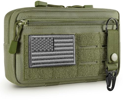 FRTKK Taktische Molle Admin Pouch Utility Laser Cut EDC Werkzeugtasche Tasche Horizontal Modulare Taschen Inklusive US-Flagge Patch und Schlüsselanhänger (Armeegrün)