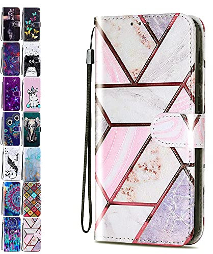 Lederhülle für iPhone 13 Pro 6.1 Hülle Muster Handyhülle Flip Case Cover Schutzhülle mit Kartenfach Handytasche für Mädchen Damen - Marmor Gitter