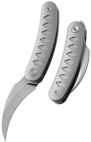 Cavol Kage Klappmesser Front Flipper Messer,64mm M390 Stonewashed Mirror Klinge Pikalmesser Folding Knife,Titanlegierung Griff Klappmesser,Outdoor EDC Taschenmesser(silber)