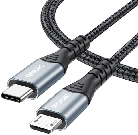 FEMORO Câble adaptateur USB C vers micro USB de 0,9 m tressé USB-C vers micro USB OTG 480 Mbit/s Compatible avec MacBook Pro, Galaxy S22 S21 S10, LG, HTC