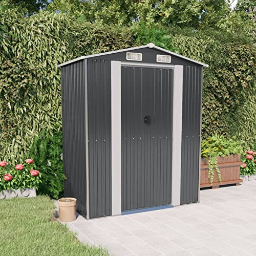 GuyAna Geräteschuppen Anthrazit 192x108x223 cm Verzinkter Stahl Outdoor Hut Gartenschuppen GeräTeschuppen