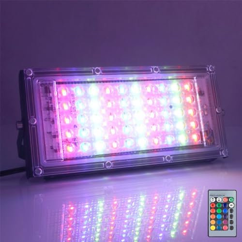 MODOAO projecteurs d'extérieur RGB à changement de couleur avec télécommande, 50 W 4800 lm, lumière extérieure LED IP66, étanche IP66, pour cour, jardin, garage, pelouse, cour