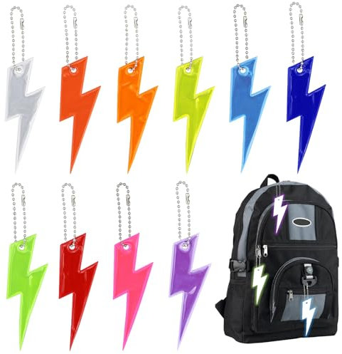 Reflektoren Anhänger Kinder, 10 Stück Sicherheits Reflektor Anhänger, Blitz Schlüsselanhänger Kinder Erwachsene, Reflektoren Schulranzen, Reflektoren Kinderfahrrad für Rucksack Gehen Laufen