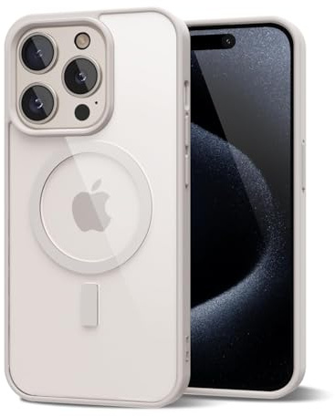 oakxco for iPhone 15 Pro Case Clear Magnetic Compatible with Magsafe, Thin Slim Transparent Non Yellowing, Hybrid Soft Silicone Bumper & Hard Plastic Protective Cover for Women, Titanium Beige Stone