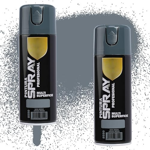 Etrexonline Pintura Spray Multicolor Profesional | 400ml | Adecuado para Metal, Madera & Plástico | Color Gris Medio | Secado Rápido | Paquete de 2