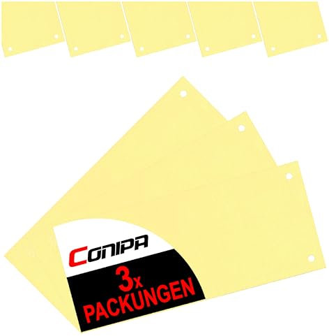 Conipa® - 300 Stück Trennstreifen für Ordner DIN A4 Gelb (MADE IN GERMANY) gelocht - Trennblätter aus RECYCELTEN KARTON (240x105mm) - Trennlaschen & Trenner zur Unterteilung schmal - Abtrennen Pappe