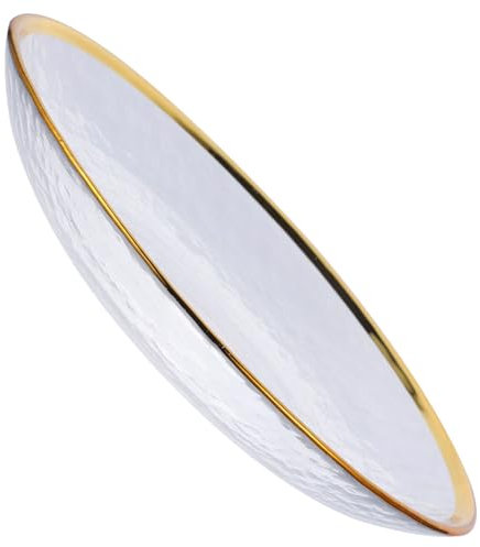 COLLBATH Japanese-Style Glass Dinner Plate Rimmed Salad Dish Heat Cold Resistant Food Plate for Home Dining Entertaining