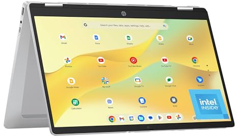 HP Chromebook x360 14 inch Laptop, HD Touchscreen, Intel Processor N100, 4 GB RAM, 64 GB eMMC, Intel UHD Graphics, Chrome OS, 14b-cd0000nr (2024)