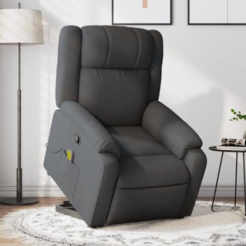 Homgoday Massagesessel mit Aufstehhilfe, Relaxsessel, Aufstehsessel Fernsehsessel TV Sessel mit Liegefunktion Ruhesessel Liegesessel Sessel für Wohnzimmer Dunkelgrau Stoff