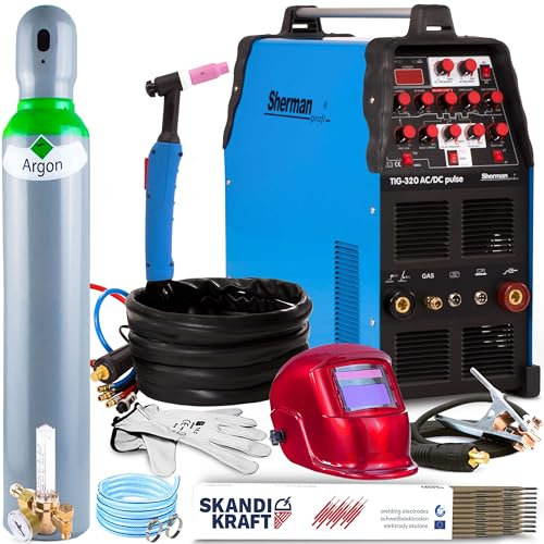 Sherman TIG 320 AC/DC Pulse - Profi Aluminium Schweißgerät - 320A / 400V - WIG Schweißgerät AC DC Puls - Hochleistung: 100% Einschaltdauer bei 200A - Set:ProfessionalPlus