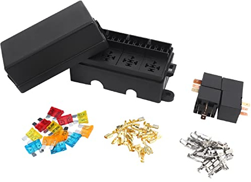 Wanjorlay 12 Way Blade Fuse Holder Box with Spade Terminals and Fuse 4PCS 4Pin 12V 80A Relays for Car Truck Trailer and Boat
