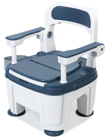 cadciehe Chaise de toilette portable de chevet pour adulte, siège de toilette portable avec poignées, hauteur réglable, charge de 400,1 kg pour personnes âgées, handicapées, bleu