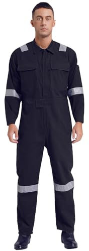 Sywiyi Herren Arbeitsoverall Baumwolle Einteiler Arbeitsanzug Overall mit Reflektorstreifen Schutzanzug Erwachsene Arbeitskleidung Marineblau 5XL
