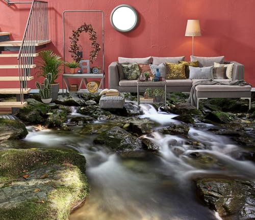 Autocollant De Sol Étanche Rivière de pierre 3D, 250 * 175cm Sol Papier Peint Peintures Murales Auto-Adhésif Amovible Cuisine Bain Sol Étanche Tapis Tapis Impression Époxy