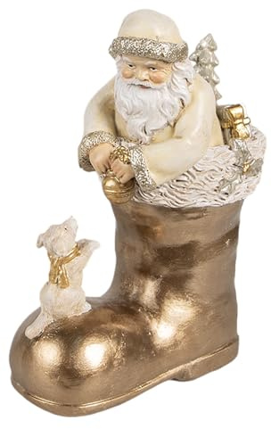 Clayre & Eef Dekorationsfigur Weihnachtsmann 16 cm Beige Goldfarbig Kunststoff Weihnachtsdekoration