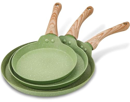 Maxspace Pfannenset 3-Teiliges, Aluminium Antihaft-Beschichtete Pfanne Induktion 18,22 und 26 cm mit Bakelitgriff, Non Stick Pan für Alle Herdarten (Grün)