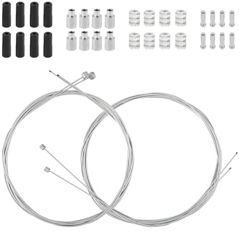 NQEUEPN 36pcs Universal Bike Cable Kit, 66.93in Steel Wire Brake & 82.68in Shift Cables with End Caps, O-Rings, Ferrules for Mountain, Road Bikes