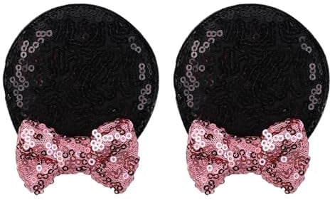 Pink Minnie Mouse Inspired Sequin Ear Hair Accessories Clips for Girls - 1 Pair (2 pcs)