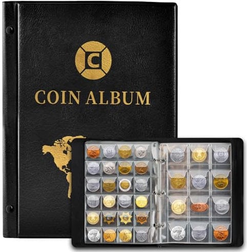 Album Collection Pièces de Monnaie 420 Poches,Rangements Pièces de Monnaie 3.5 * 3.5 cm/4.5 * 4.5 cm,Classeur Piece 2 Euros,Livre Pieces 25x19 cm,Album Collection pour Pièces de Monnaie,Monete,Badges