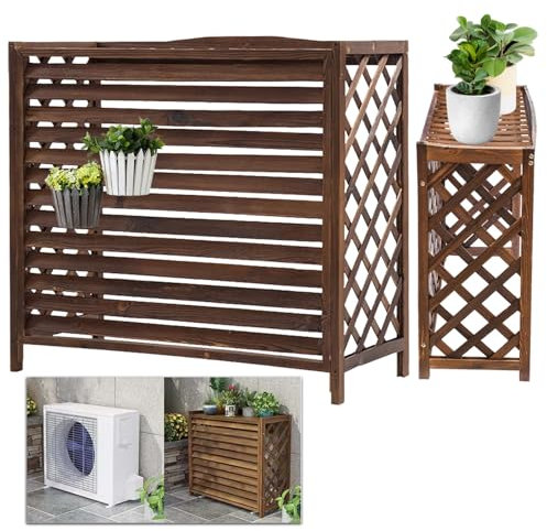 Sichtschutz Zaun Holz Klimagerät Abdeckung Außengerät Holz Blumenregal Balkon Klimaanlage Abdeckung Verkleidung Klimaanlage Außengerät Pflanzenregal Outdoor Wetterfest Pflanzständer Für Balkon(100x44x