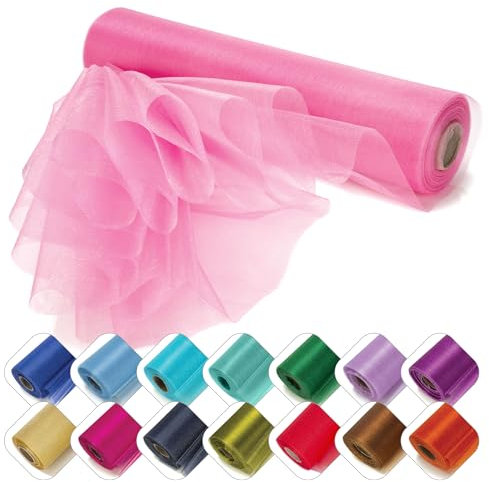 Personalize Pro 29cm x 25m Organza Sheer Fabric Roll | Elegant Decorative Cloth for Weddings, Special Events, Ribbons, Dress Accents, Chair Bows, Table Runners, Party Favors & Crafting | Rose Pink