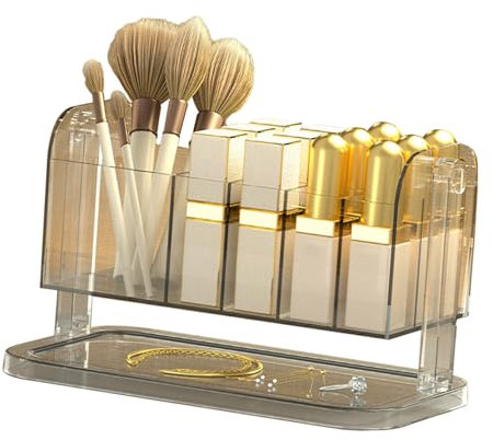 Restokki Scatola Porta Rossetti, Porta Trucco Trasparente Girevole per Strumenti di Bellezza, Porta Cosmetici (Chiaro)