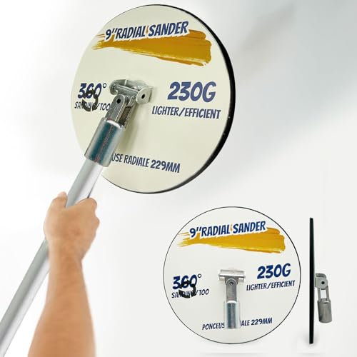 9 Inch Radial Dry Wall Hand Sander, 9 Hook and loop Dry wall Sanding Block for Polishing and Painting,Radius 360° Dry wall Sander for Ceiling,Wall,Wood,Floor