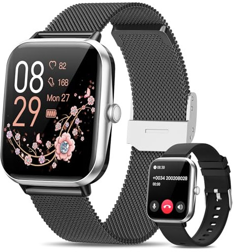 RUXINGX Smartwatch Donna con Chiamate, 1.83 Orologio Smartwatch con 3 Cinturini Fisiologia Femminile Sonno Cardiofrequenzimetro SpO2 IP68, 20+ Sport Notifiche Messaggi per iOS Android Nero Argento