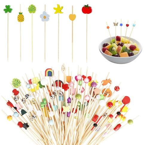 HAYGEM 200 Piezas Palillos de Dientes Desechables de Bambú, Palillos para Aperitivos de Arte Creativo de 12 cm, Palillos Decorativos para Decorar Platos de Fruta y Bebidas en Bodas y Banquetes