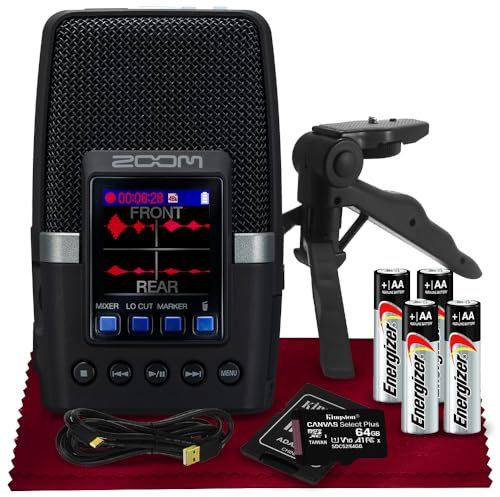 Zoom H2essential Multi-Mic Handy Recorder, 32-Bit Float, tragbarer Recorder mit 3 eingebauten Mikrofonen + 64GB Micro SD, Batterien, USB-Kabel & Stativ für Musik, Podcast, Live-Streaming und mehr