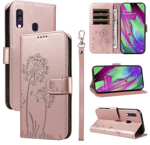 Bravoday Cover per Samsung Galaxy A40, Custodia in PU Pelle Portafoglio Flip Schede con Slot per Carte, Magnetica Antiurto Cover per Galaxy A40, Oro Rosa