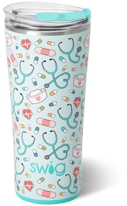 Swiglife Isolierter Trinkbecher, Reise-Kaffeebecher mit Deckel, Becherhalter, Edelstahl, Reise-Kaffeetasse, Krankenschwester-Geschenke für Frauen, 625 ml (Scrub Life)