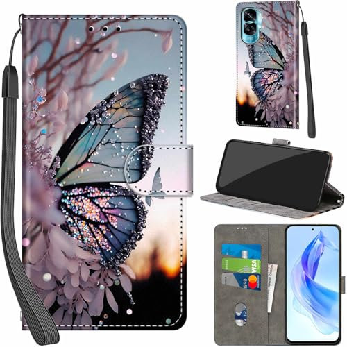 PHINIENLAND Coque pour Honor 90 Lite / X50i 5G Cover [Housse en Cuir PU Premium] [Etui à Rabat] [Pochette de Portefeuille], Étui de Protection pour Honor 90 Lite,Papillon