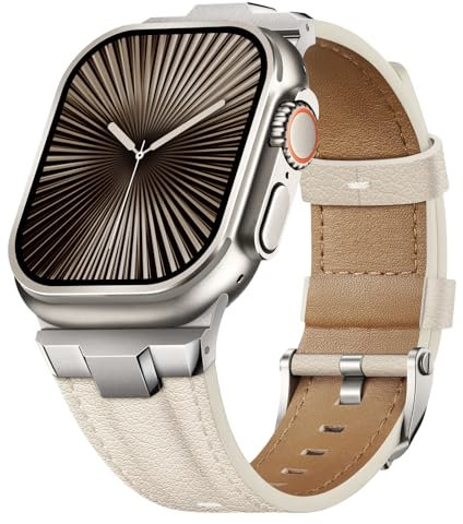 Suitisbest Leder Armband Kompätibel mit Apple Watch Ultra 2 Armband 49mm 46mm 45mm 44mm 42mm, Echt Leder Robust Metall Konnektor für iWatch Ultra 3 Serie 11 10 9 8 7 6 5 4 3 Ultra SE 3 SE 2 SE