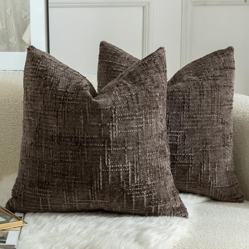 Mandioo 2er Set Chenille Kissenbezug Dekorativer Kissenbezüge Gemütlicher weichen Kissenhülle Sofakissen Dekokissen Couchkissen Zierkissenbezug Schlafzimmer Wohnzimmer 40x40 cm Kaffee